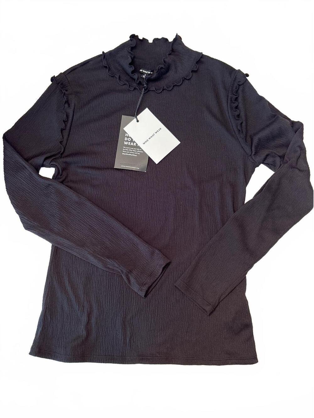 NWT Who What Wear Black Ruffle Turtleneck S